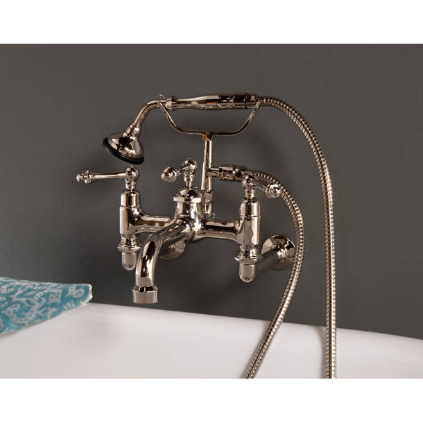 Barclay 3 Handle Wall Mounted Clawfoot Tub Faucet with Diverter and